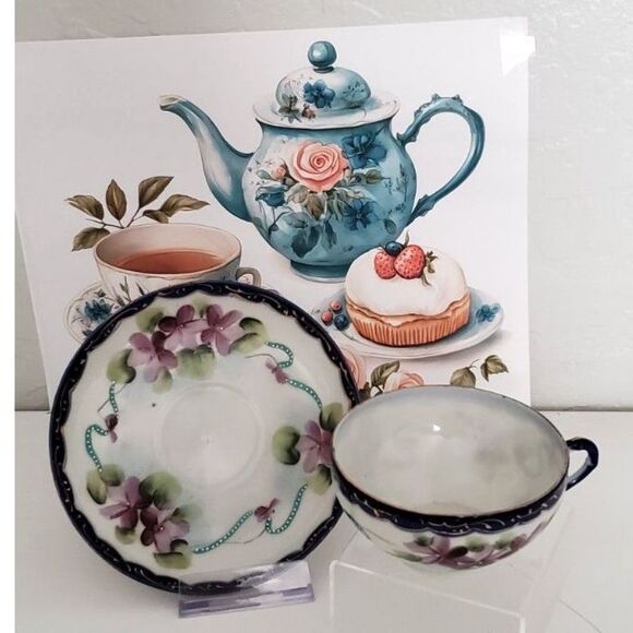 Japanese Moriage Style teacup and Saucer ~Vintage~Hand-Painted - Picture 1 of 6